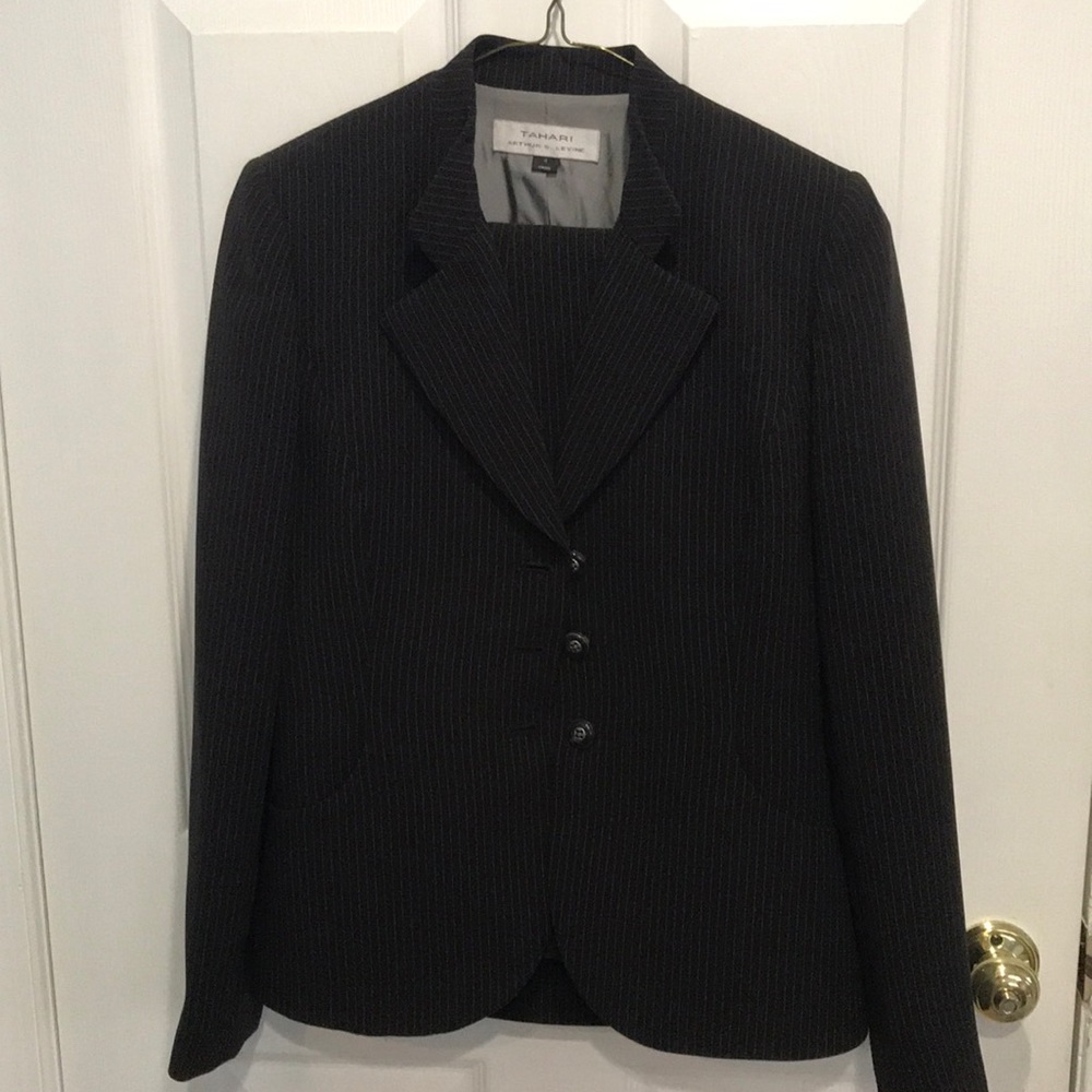 Tahari dark brown pinstripe suit